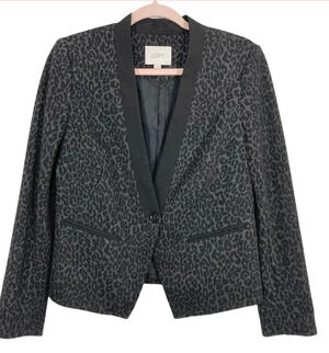 Ann Taylor Loft Gray And Black Animal Print One Button Blazer Size 4